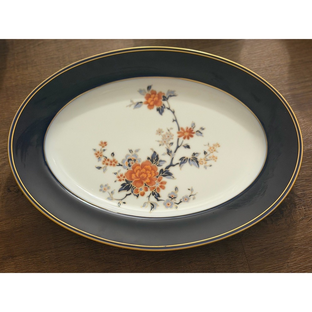 Vintage Noritake Legacy CARMINE 11.5" Oval Serving Platter 3092 Cobalt Gold Rim